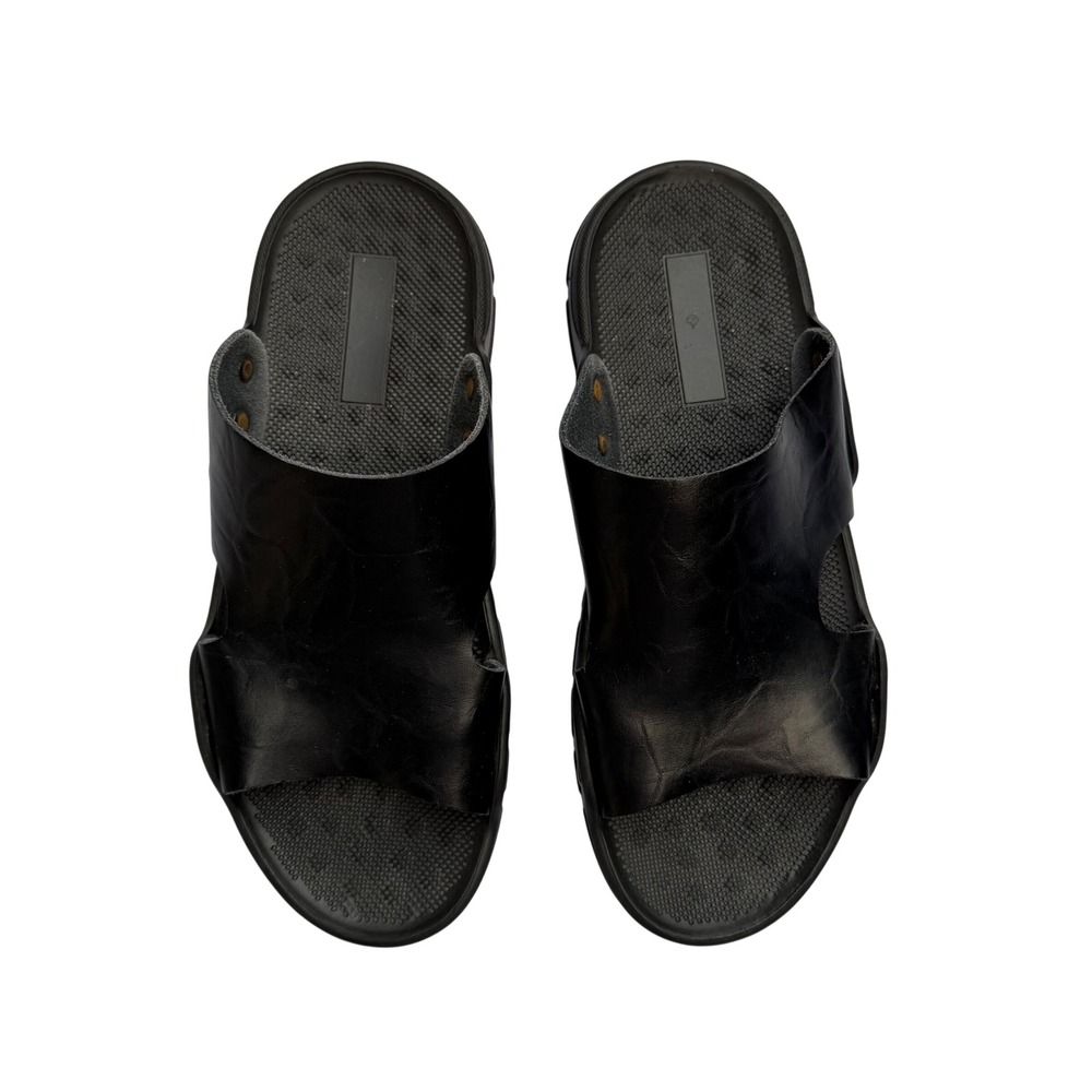 Mens Slide Sandals Leather Look Crinkle Black Gorpcore Sporty Size 8